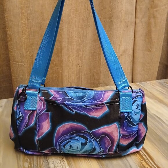 New Canvas Ombre Roses Shoulder Bag Purse Blue Pink Purple Black Tote Handbag - Picture 2 of 6